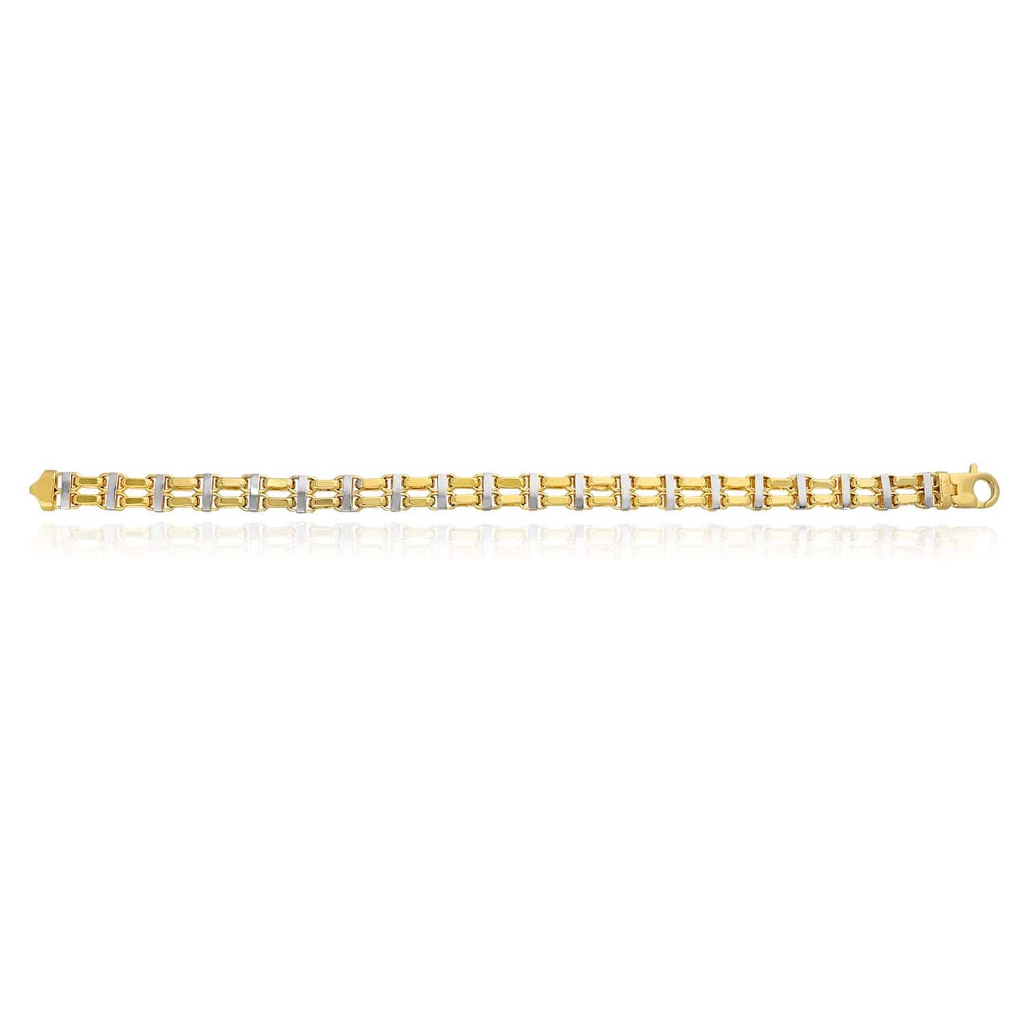 14K Real Two-Tone White 8.5mm Hollow Bike Double Rolo Bracelet 8.75"