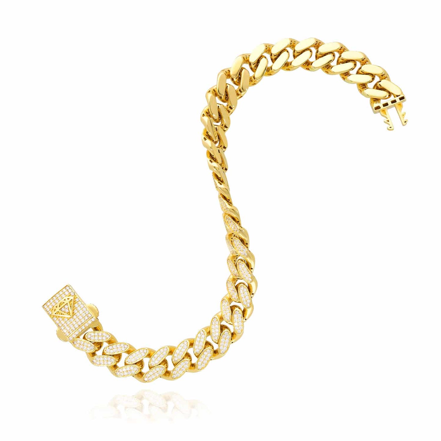 14K Gold CZ Pave 11mm Hollow Miami Cuban Bracelet 8.25"