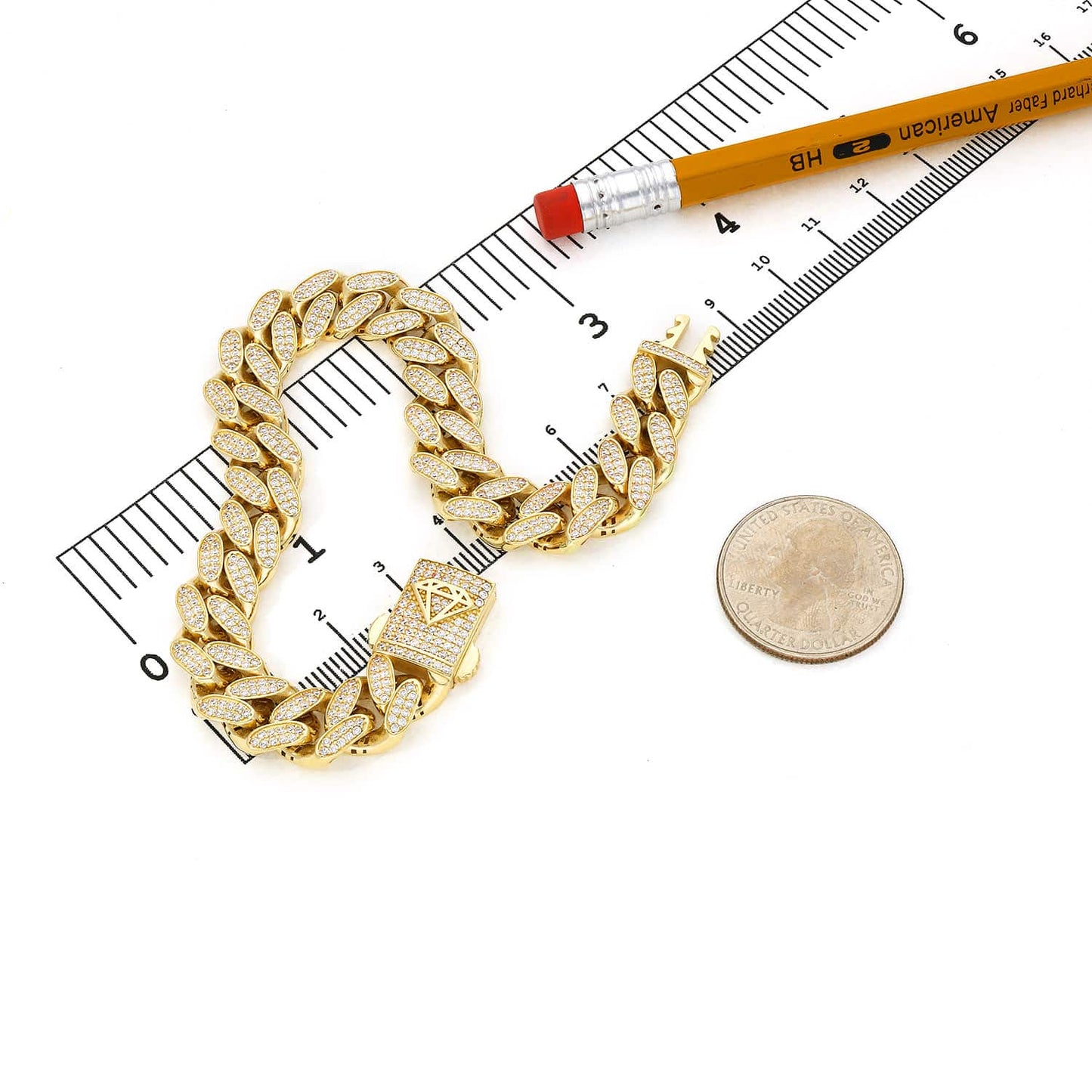 14K Gold CZ Pave 11mm Hollow Miami Cuban Bracelet 8.25"