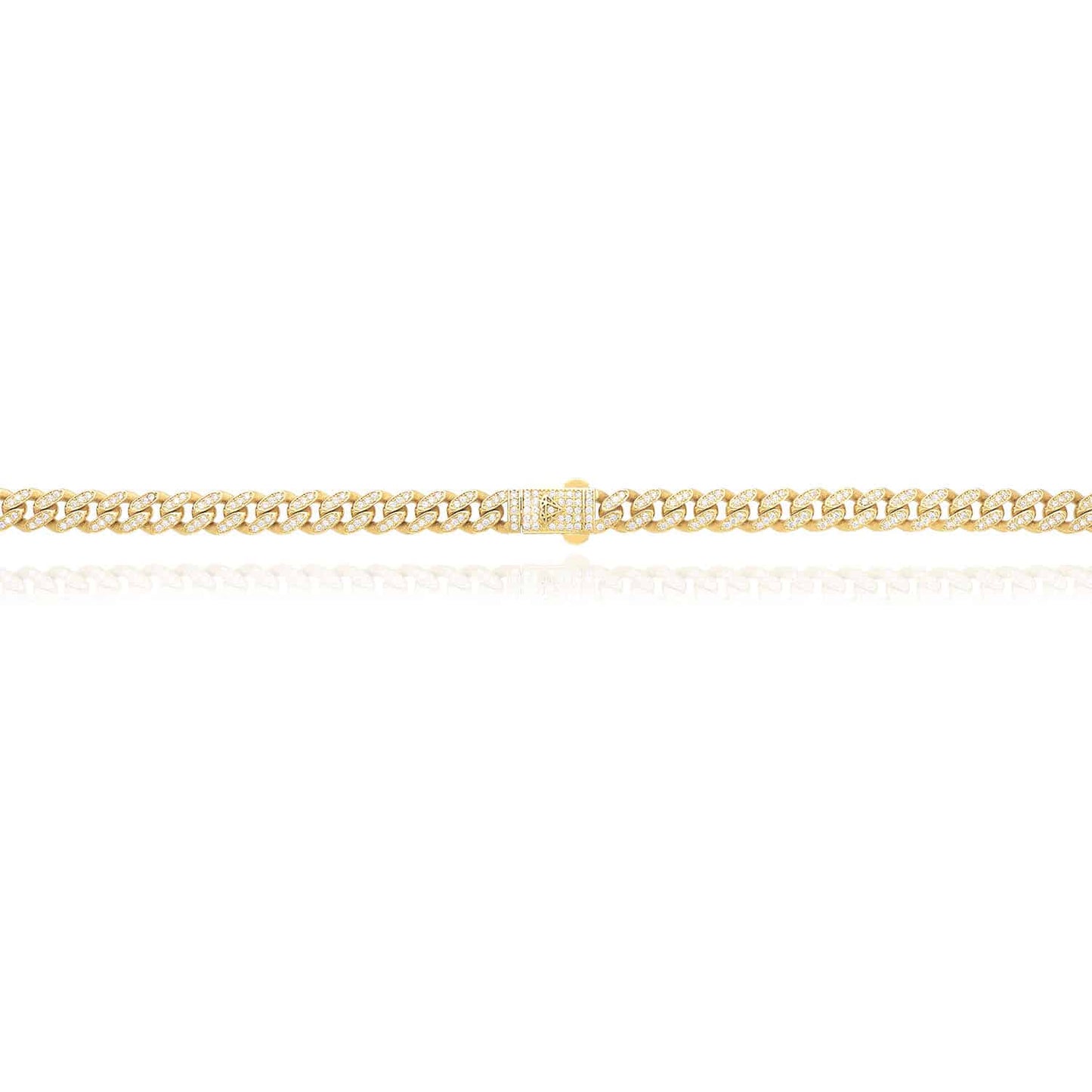 14K Gold CZ Pave 7mm Miami Cuban Chain Necklace 18"-20"