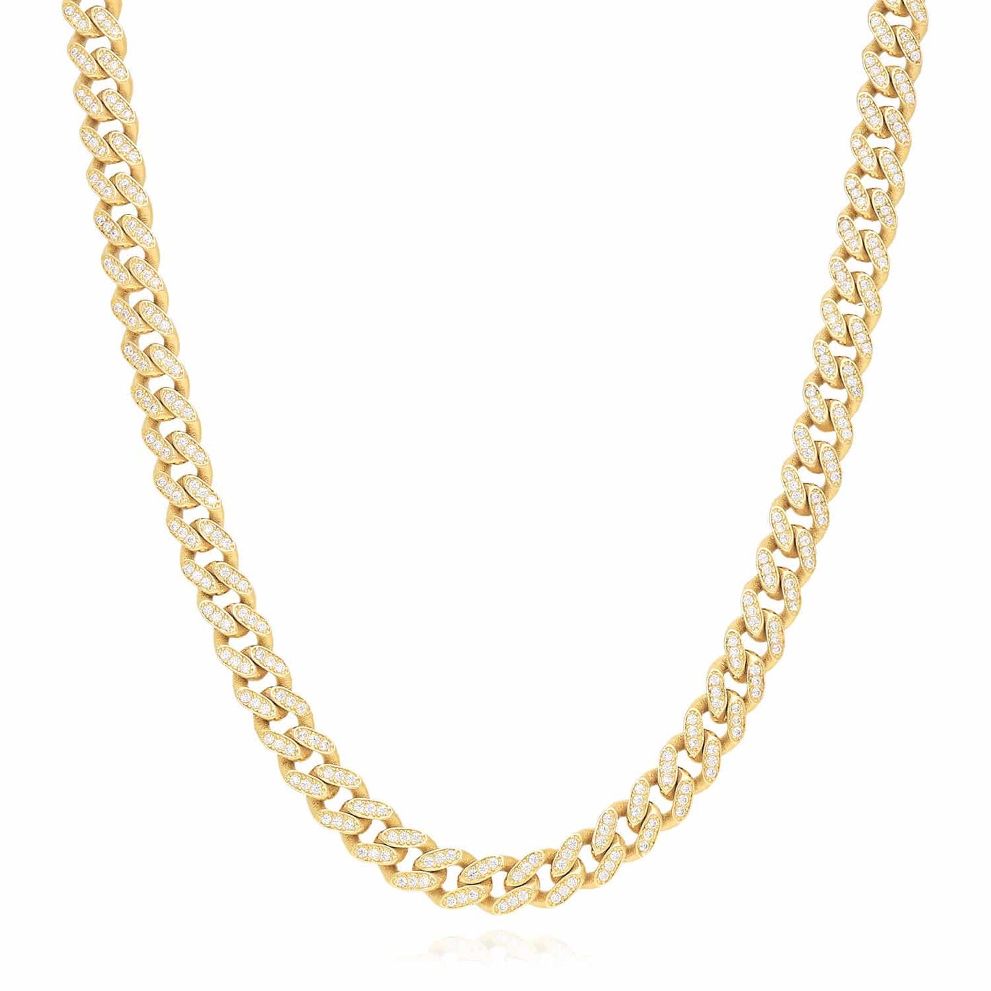 14K Gold CZ Pave 7mm Miami Cuban Chain Necklace 18"-20"