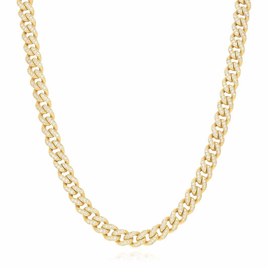 14K Gold CZ Pave 7mm Miami Cuban Chain (Hollow) 18"-20"