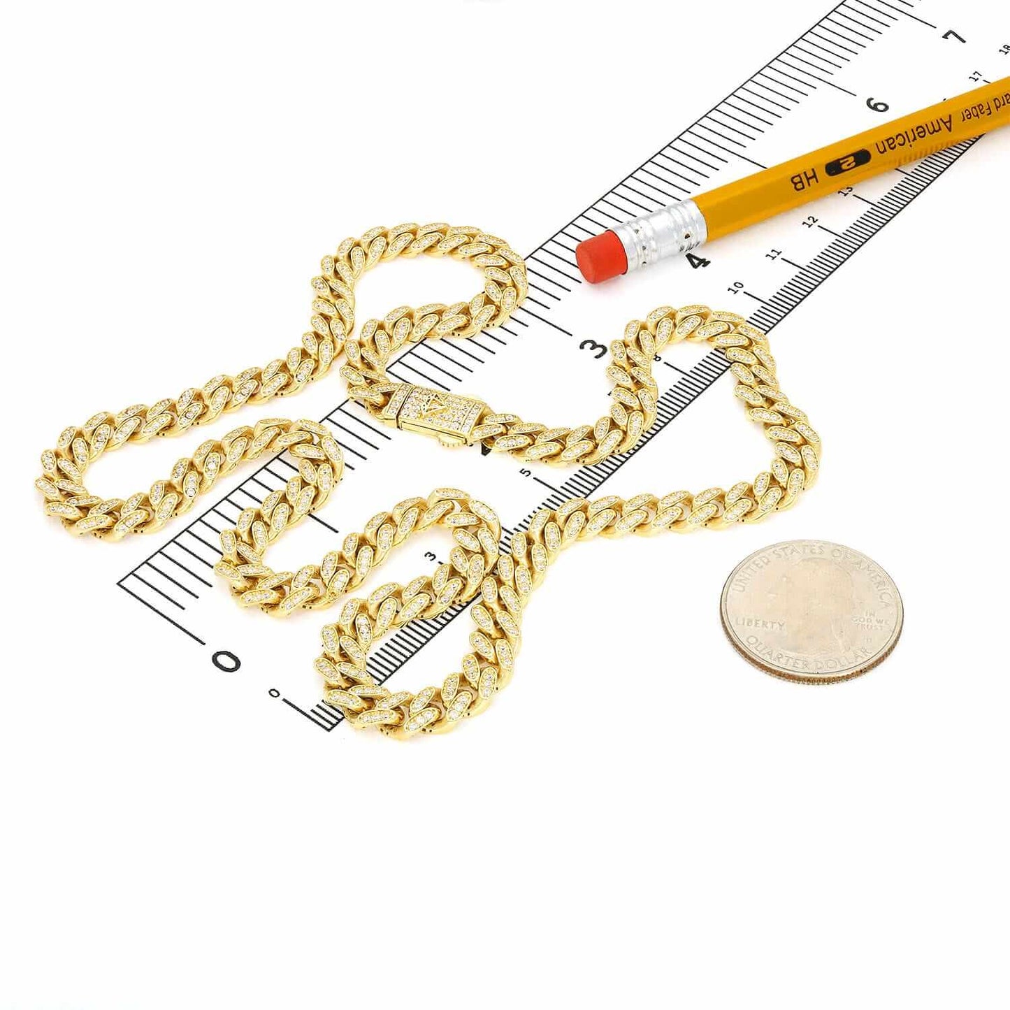 14K Gold CZ Pave 7mm Miami Cuban Chain 18"-20"