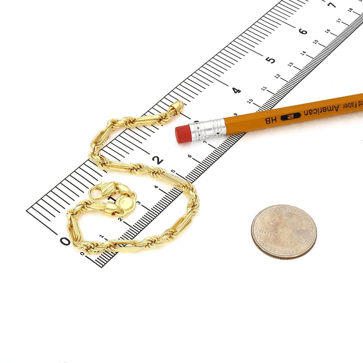 Solid 14K Gold Yellow 4.5mm Milano Figaro Rope Bracelet 8.5"