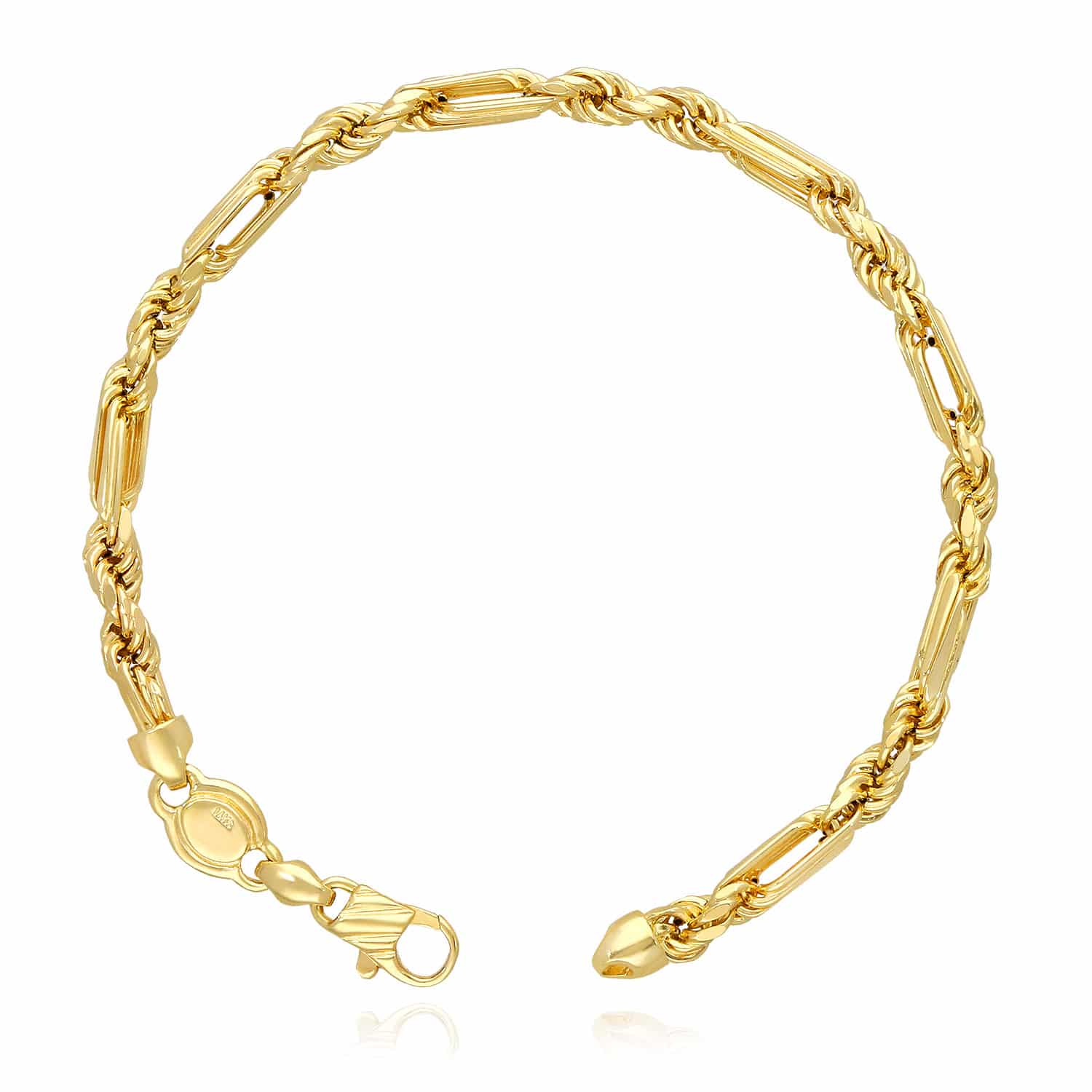 【Monday Edition】EVERYDAY GOLD BRACELET 4 Solid 14K Gold Yellow 4.5mm Milano Figaro Rope Bracelet 8.5