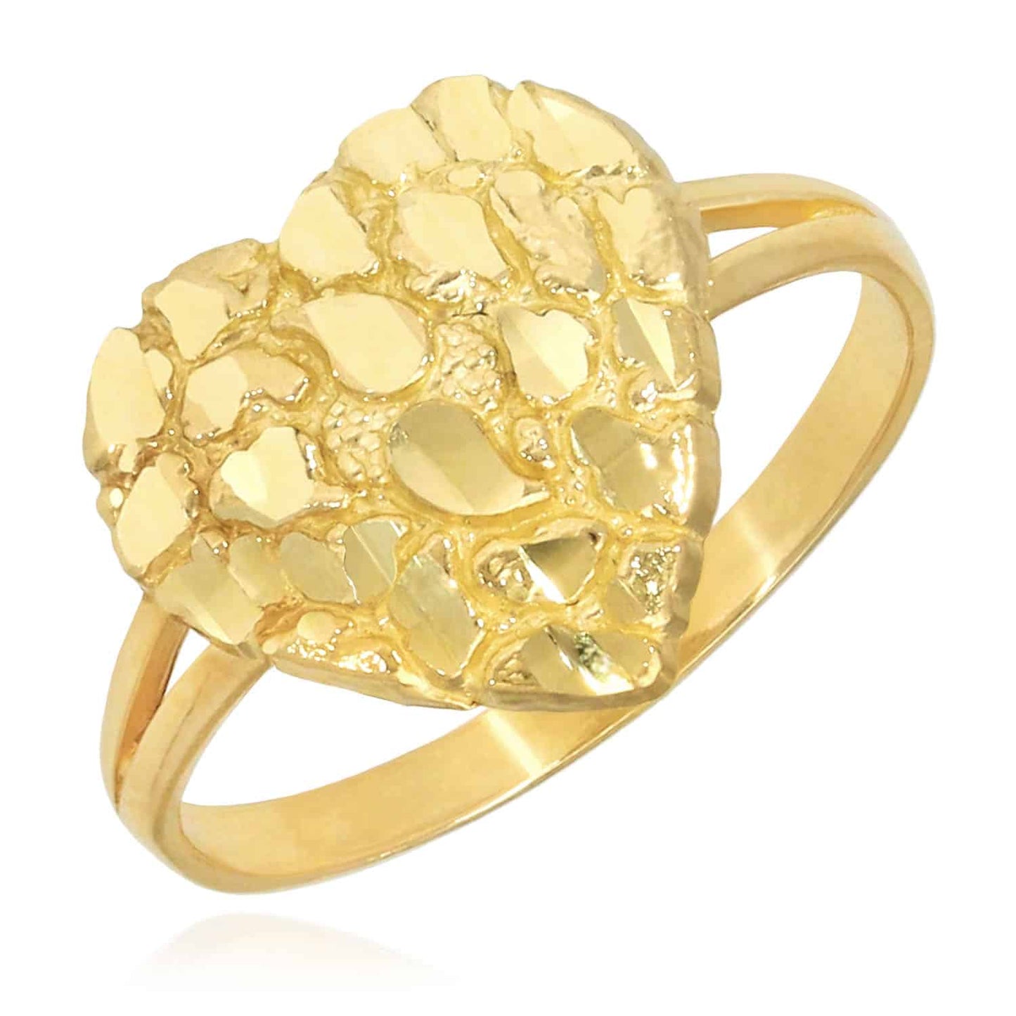 10K Real Gold Yellow Split Shank Heart Nugget Ring