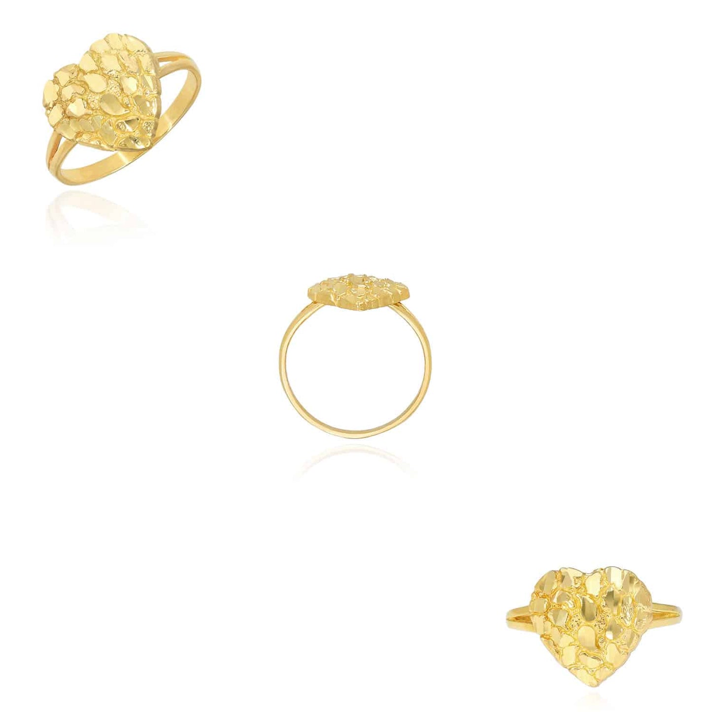 10K Real Gold Yellow Split Shank Heart Nugget Ring