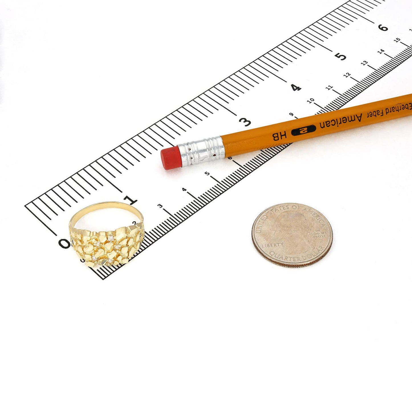 10K Real Gold CZ Nugget Signet Ring