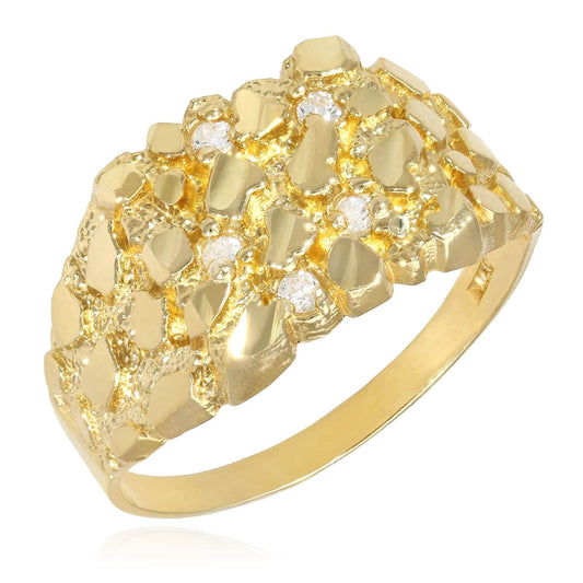 10K Gold CZ Nugget Signet Ring