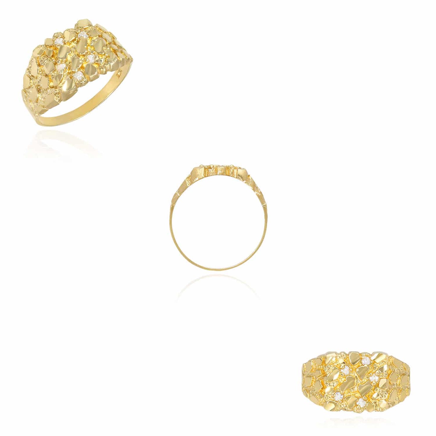 10K Gold CZ Nugget Signet Ring