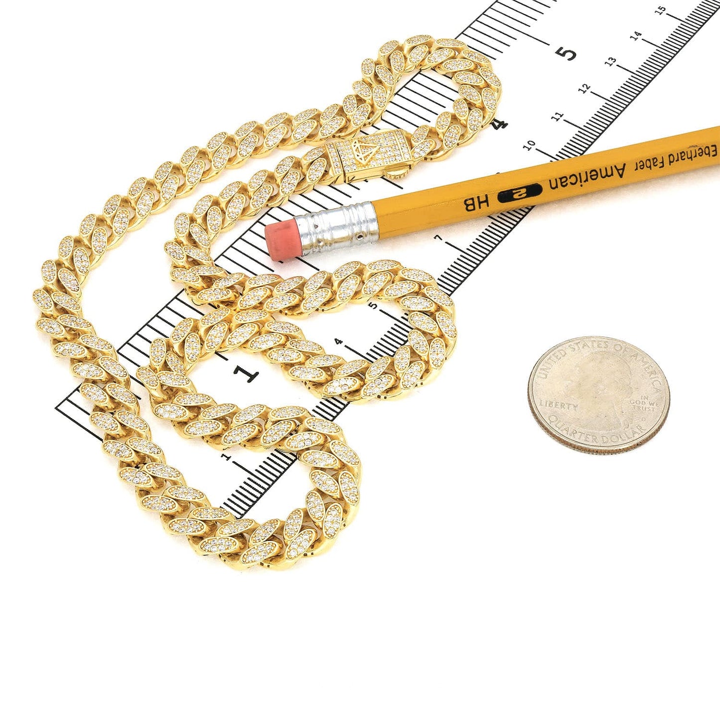 14K Gold CZ Pave Hollow 9mm Miami Chain Necklace 18.5"-20.5"