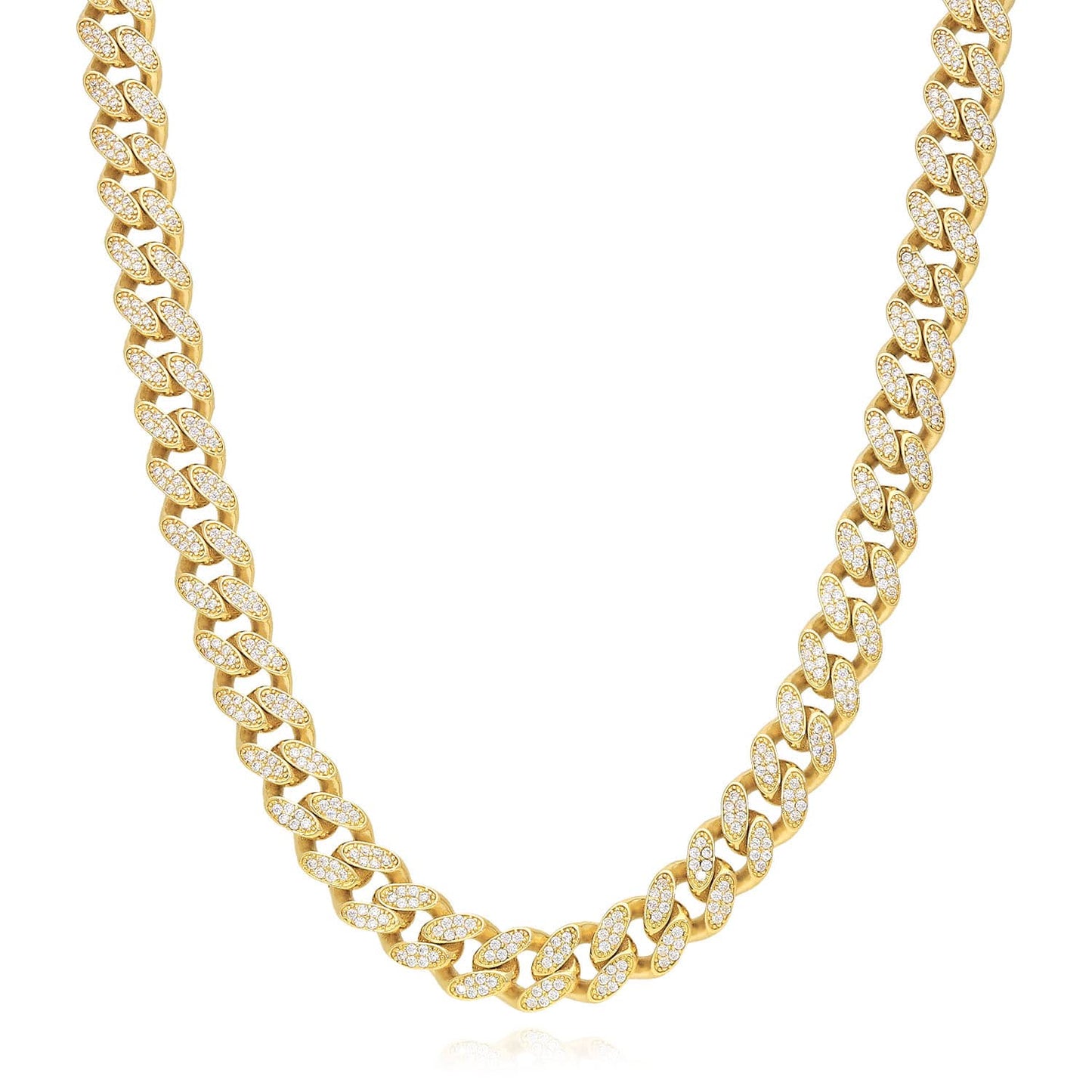 14K Gold CZ Pave Hollow 9mm Miami Chain Necklace 18.5"-20.5"
