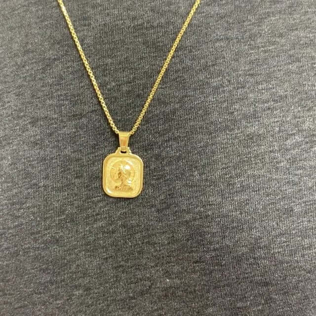 Yellow Gold Over 925 Sterling Silver Our Father Prayer Square Medallion Pendant