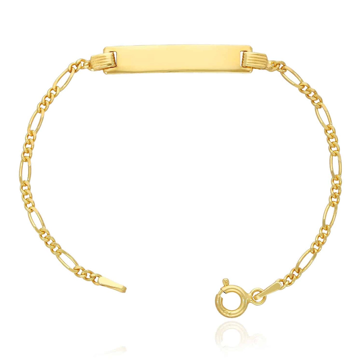 Kid's Solid 14K Yellow White Gold Over Sterling Silver Figaro ID Bar Bracelet 6"