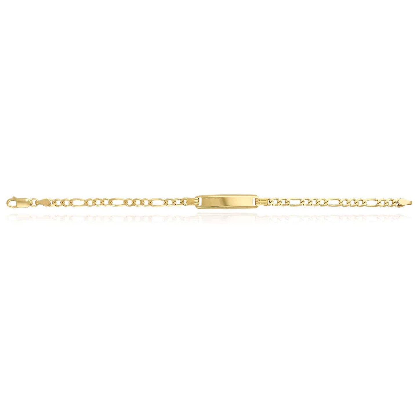 Solid 14K Yellow White Gold Over Silver Figaro Personalized ID Bar Bracelet 7"
