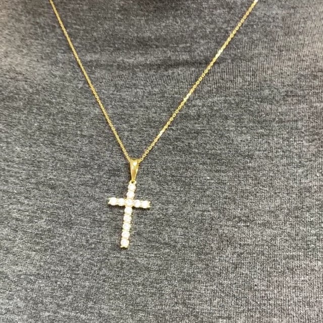 0.85 TCW CZ Yellow Gold Tone 925 Sterling Silver Cross Pendant