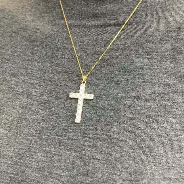 Yellow Gold Over 925 Silver 3.60CTW Princess-Cut CZ Cross Pendant