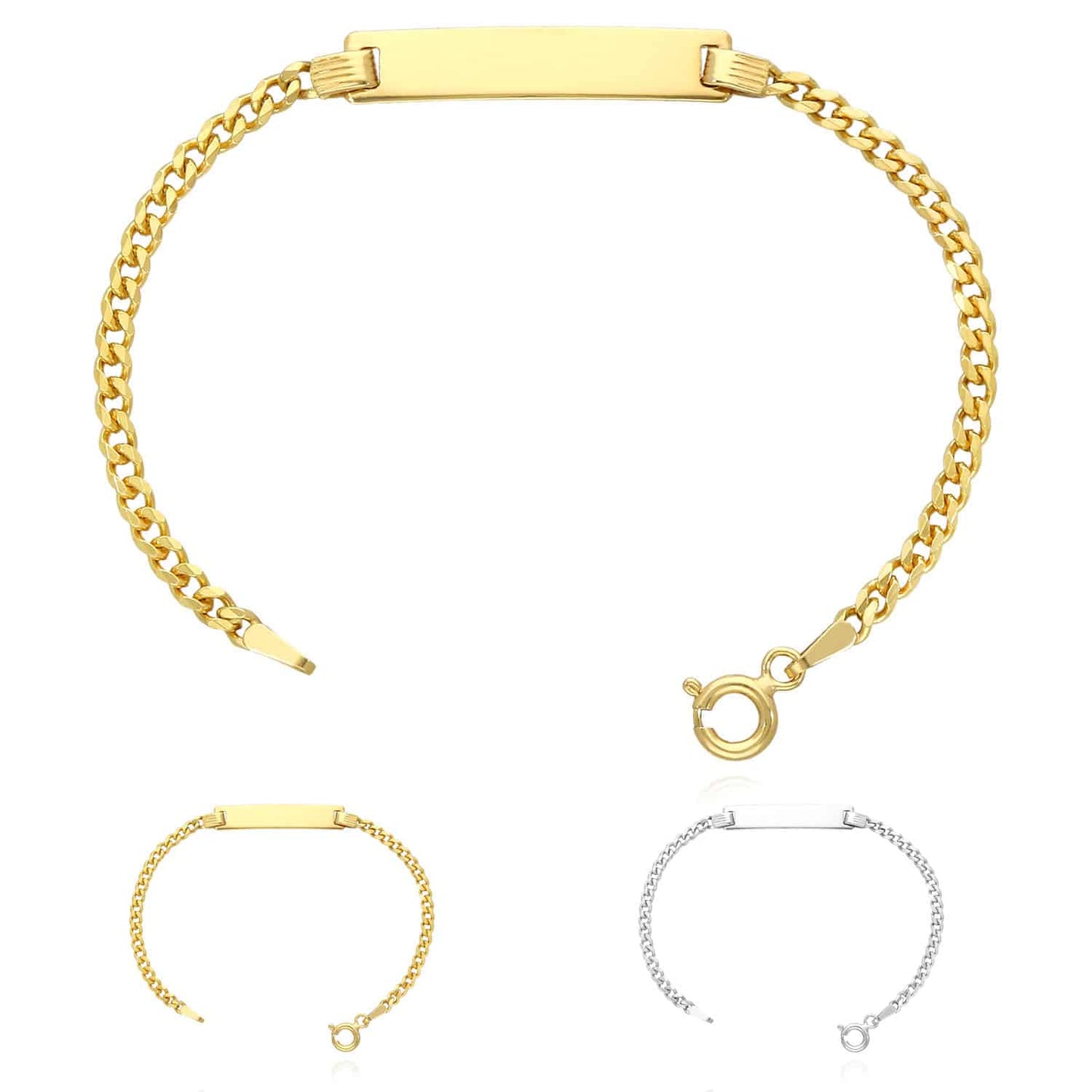 Kid's Solid 14K Gold Over Silver 2.7mm Miami Personalized ID Bar Bracelet 6"