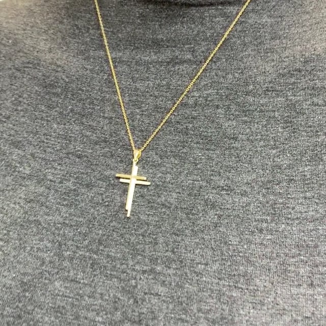 Yellow Gold Over 925 Sterling Silver 0.30Ct White Sapphire Double Cross Pendant