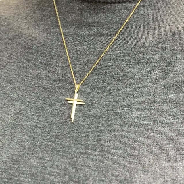 Yellow Gold Over 925 Sterling Silver 0.30Ct White Sapphire Double Cross Pendant