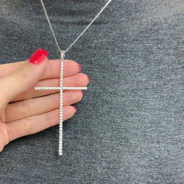 1 TCW CZ 925 Sterling Silver Long Cross Pendant 3.5"