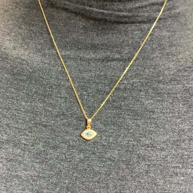 Yellow Gold Over Silver CZ Evil Eye Pendant with 18" Necklace