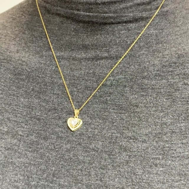 Yellow Gold Tone Sterling Silver 1.15Ct CZ Halo Heart Pendant Necklace