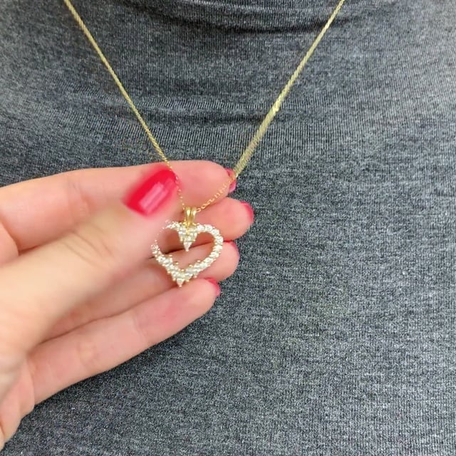 Gold Over Silver Round & Marquise CZ Open Heart Pendant Necklace