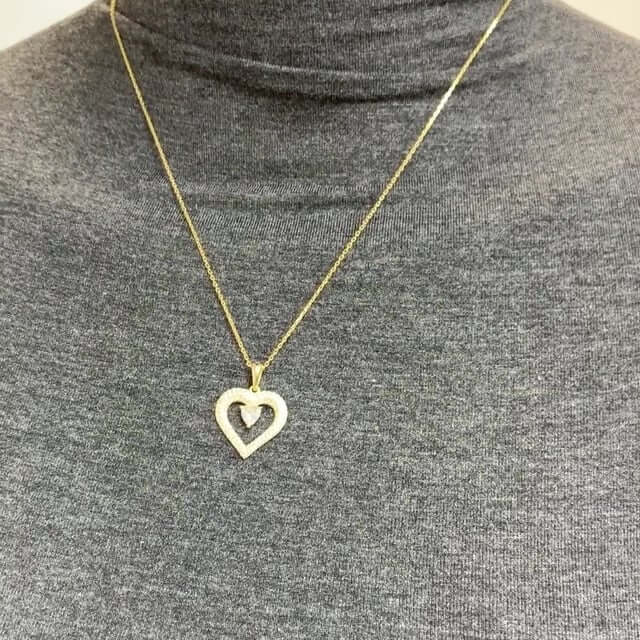 Gold Over Silver Solitaire Round White Sapphire Open Heart Pendant Necklace 18"