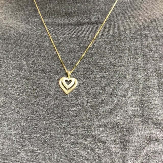 0.35Ct CZ Accent Double Heart Pendant Necklace - Gold Tone Silver