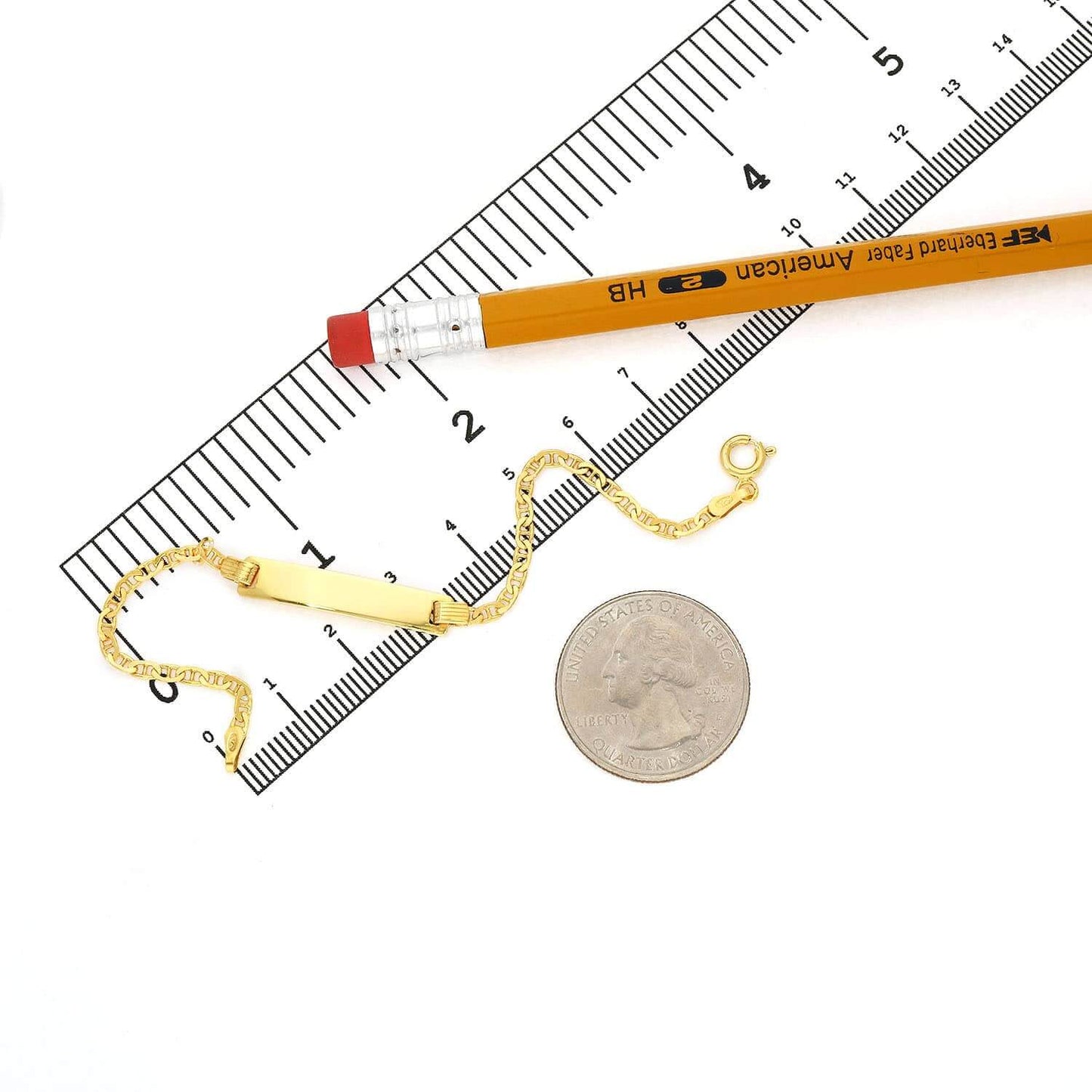 Kid's 14K Yellow White Gold Over Silver 2.5mm Anchor Mariner ID Bar Bracelet 6"