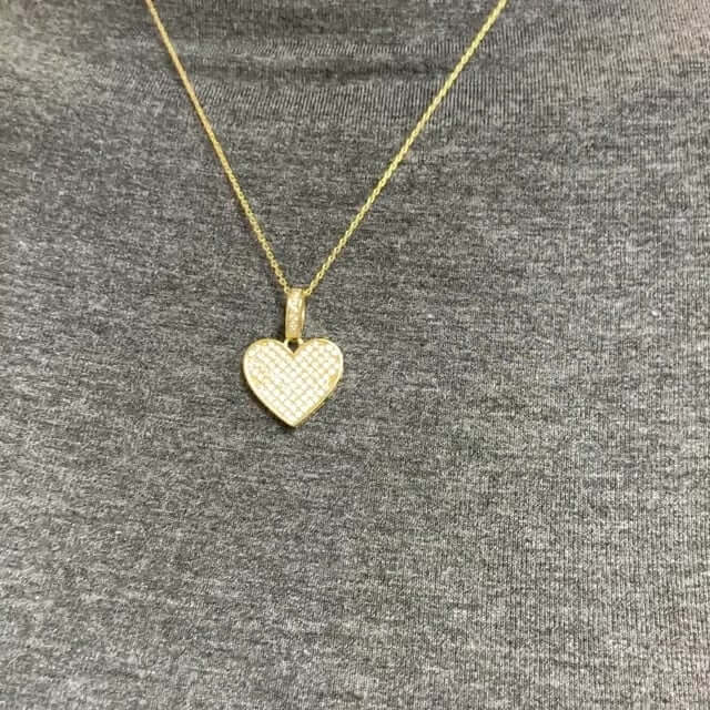1Ct Pave CZ Heart Pendant Necklace 18" In Yellow Gold Over Silver