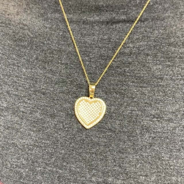 Pave CZ Heart Pendant Necklace 18" In Yellow Gold Tone Sterling Silver