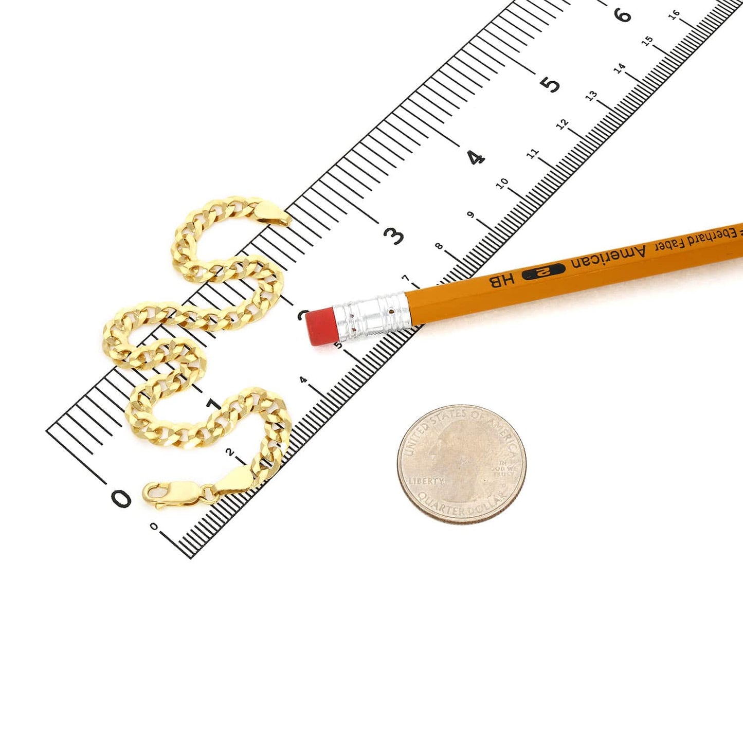 Solid 18K Gold Over Sterling Silver 5mm Cuban Curb Bracelet 7", 8", 9"