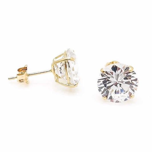 3.5Ct Round Simulated White Diamond 14K Yellow Gold Push Back Stud Earrings 8mm