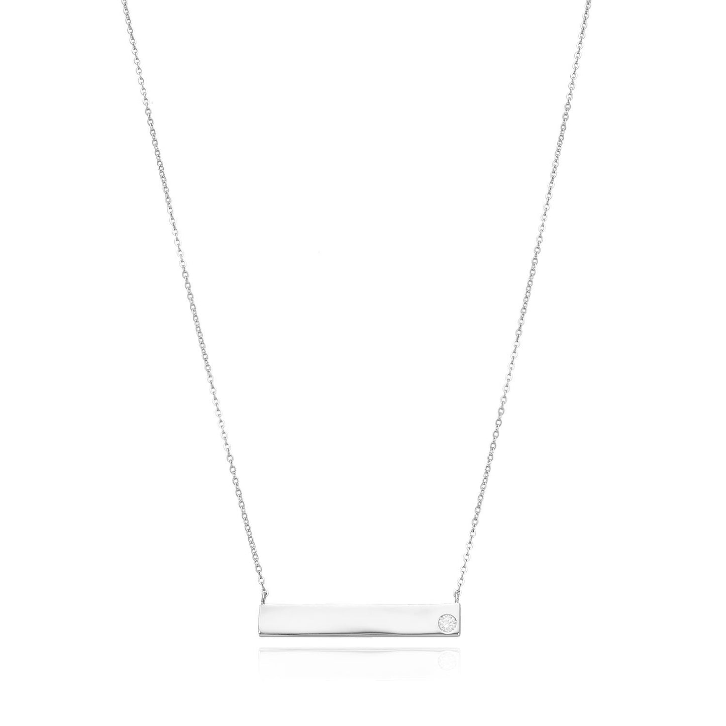 Engravable ID Bar Name Plate Necklace 925 Sterling Silver Adjustable 16"-18"