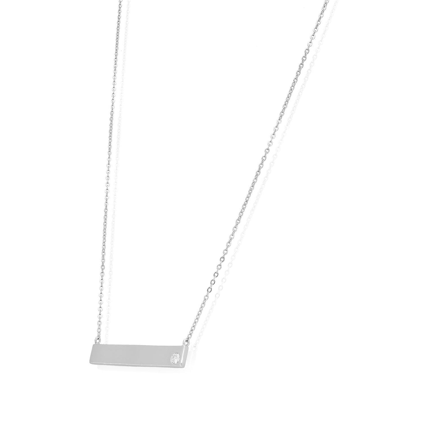 Engravable ID Bar Name Plate Necklace 925 Sterling Silver Adjustable 16"-18"