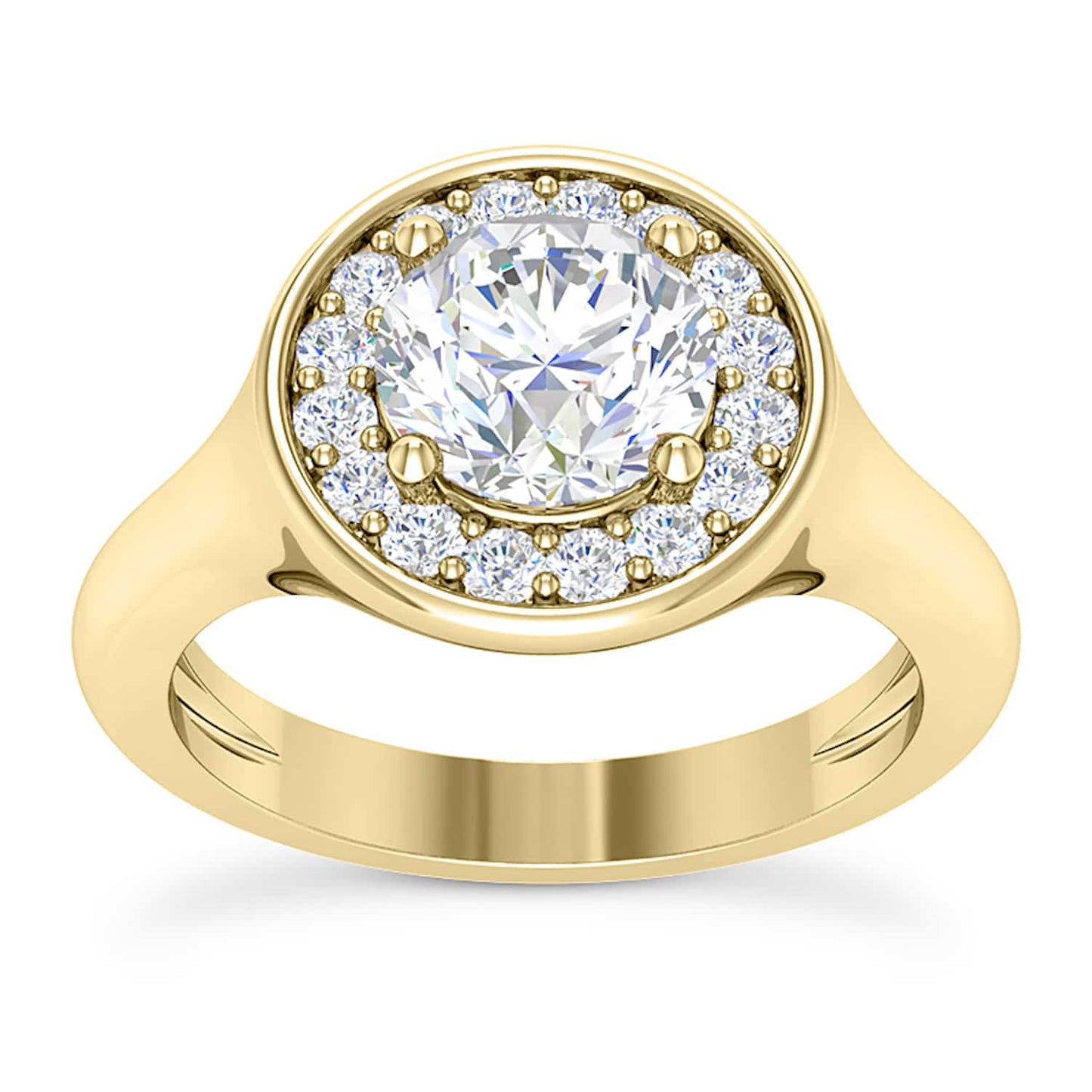 1.80CTW Natural Diamond & Moissanite Bezel Round 14K Gold Halo Engagement Ring