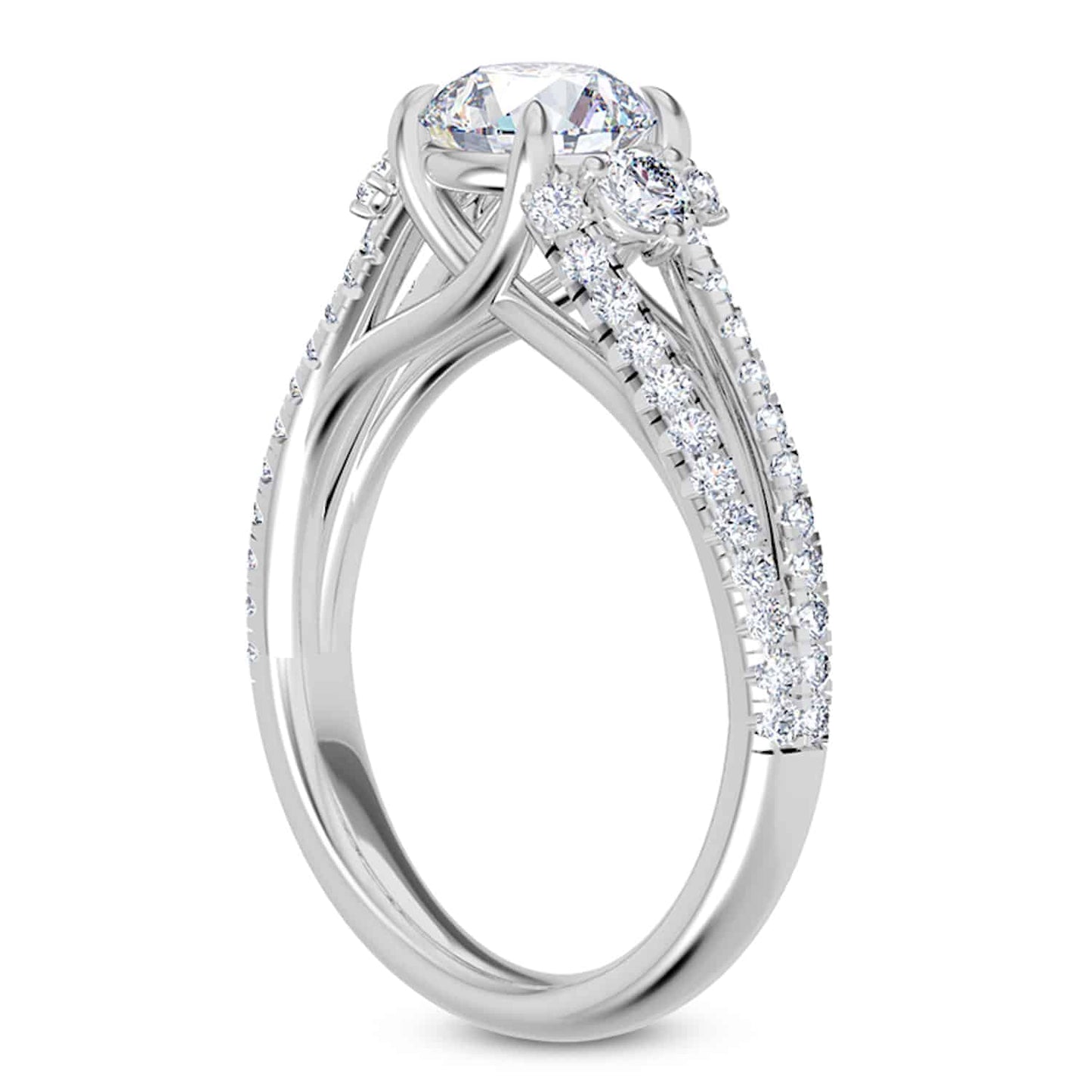 1.65CTW Natural Diamond & Moissanite Split Shank 18K Gold White Engagement Ring