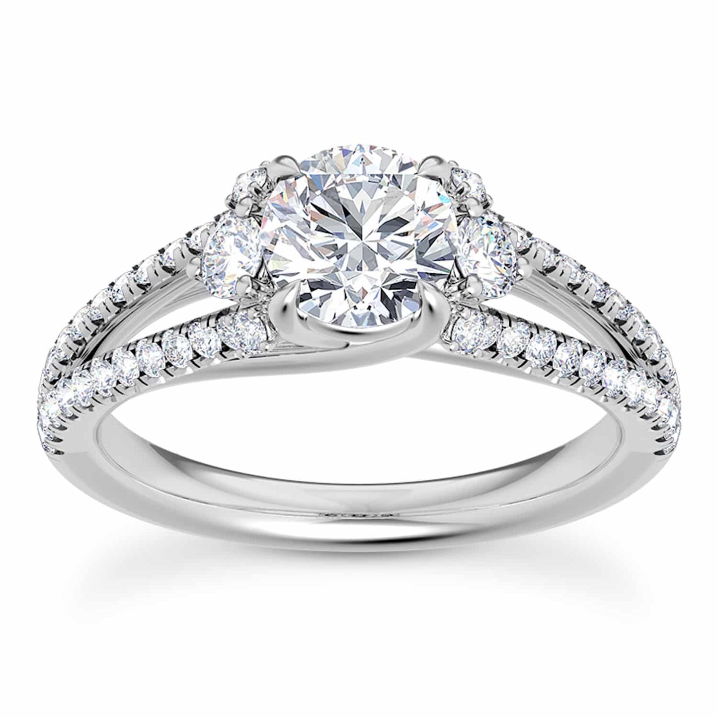 1.65CTW Natural Diamond & Moissanite Split Shank 18K Gold White Engagement Ring