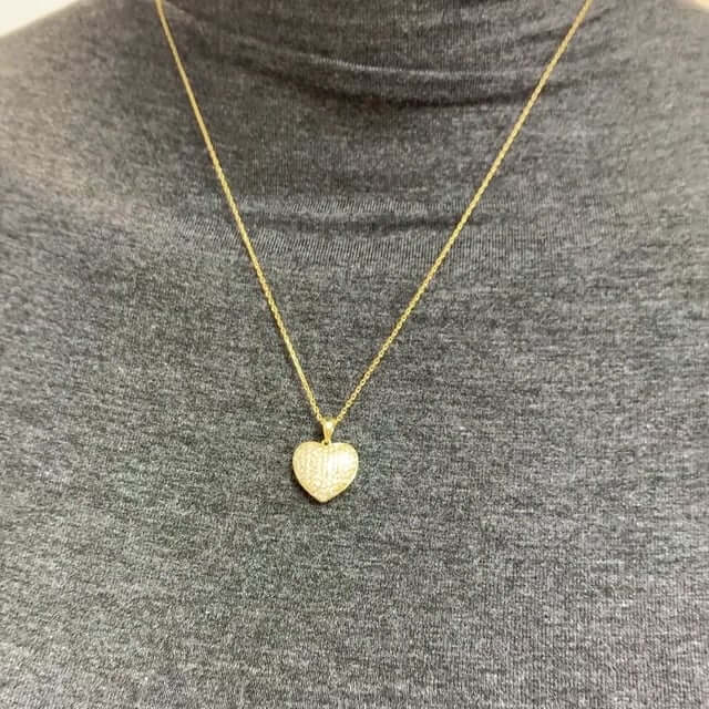 1Ct CZ Puffed Heart Pendant Necklace 18" Yellow Gold Tone Silver
