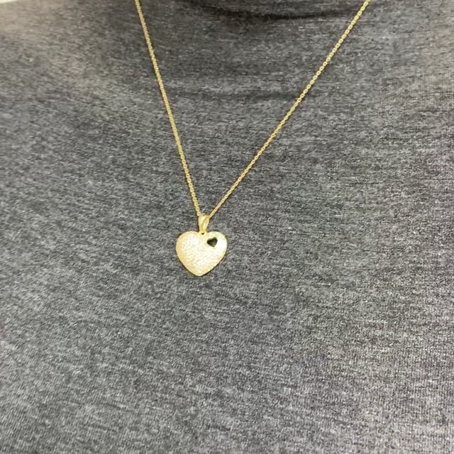 1Ct Created White Sapphire Puffed Heart Pendant Necklace 18"- Gold Tone Silver