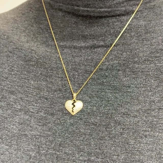 Yellow Gold Over Silver Created White Sapphire Broken Heart Pendant Necklace 18"