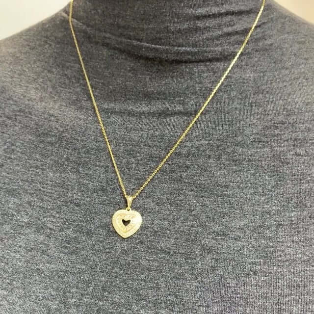 Yellow Gold Tone Silver Double Layer 0.85Ct CZ Heart Pendant with 18" Chain