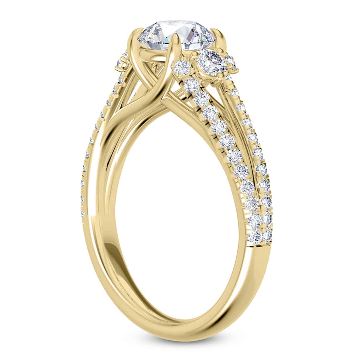 1.65CTW Natural Diamond & Moissanite Split Shank 18K Gold Engagement Ring