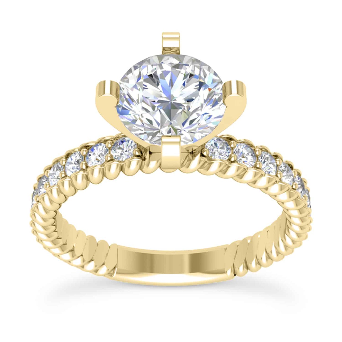 1.90CTW Real Diamond Moissanite French Twisted Rope 18K Gold Bridal Ring Set