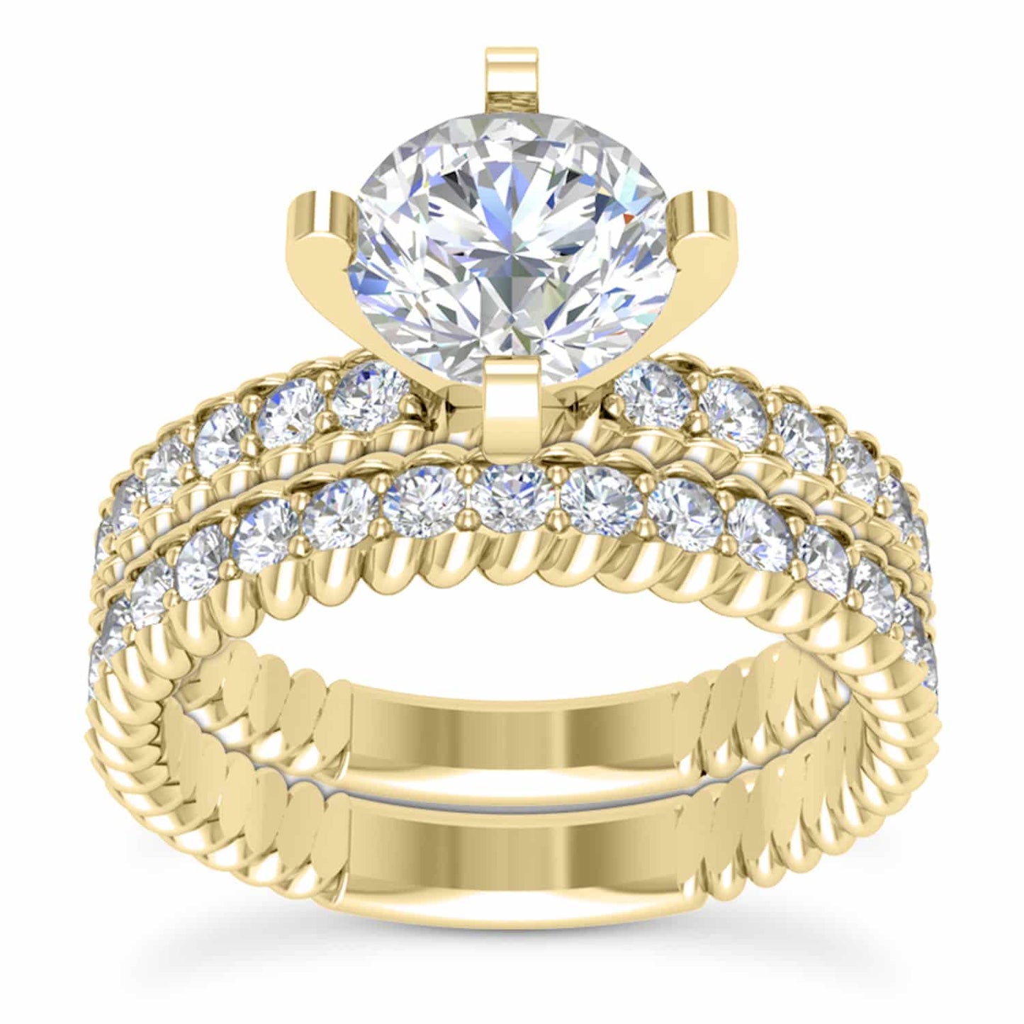 1.90CTW Real Diamond Moissanite French Twisted Rope 18K Gold Bridal Ring Set