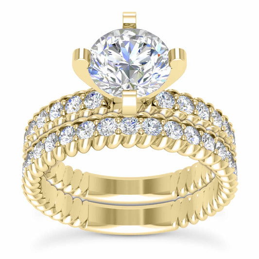 1.90CTW Natural Diamond Moissanite French Twisted Rope 18K Gold Bridal Ring Set
