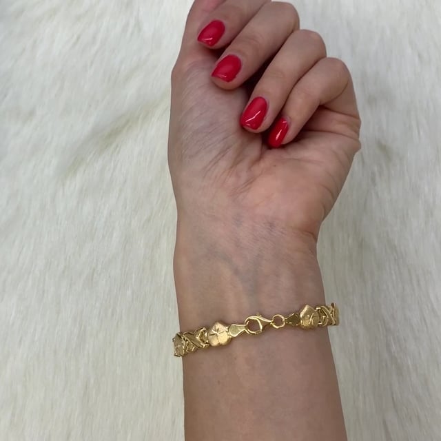 14K Yellow Gold Over Sterling Silver Heart & Kisses XO Bracelet 7.5"