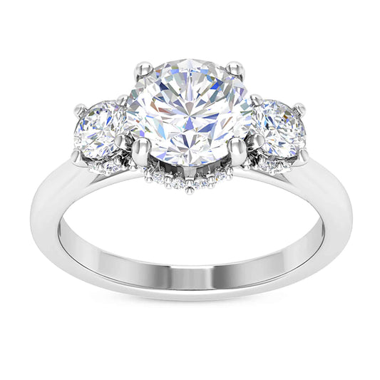 2CTW Natural Diamond and Moissanite 3-Stone 18K Gold White Engagement Ring